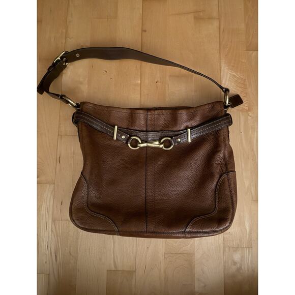 VTG COACH Large Hamilton Brown Leather Belted Hobo Bag Classic Tote - Picture 1 of 4